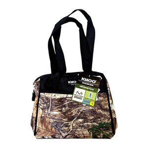 Igloo Camo Insulated Cooler Bag 9-Can Capacity Leakproof Tote With Zipper Closur
